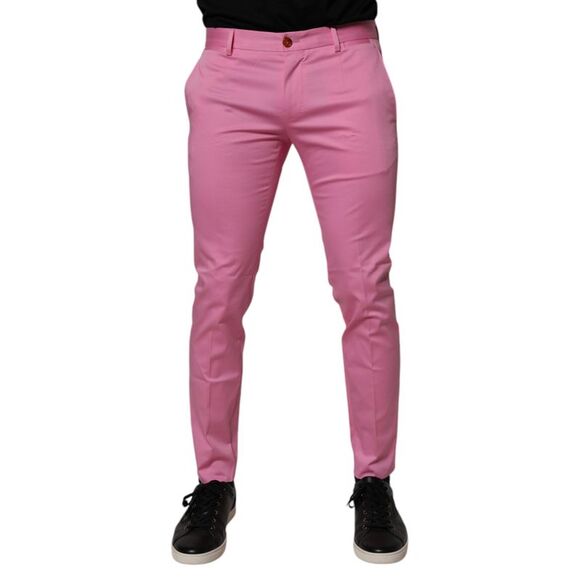 Dolce & Gabbana Pink Cotton Slim Fit Men Dress Formal Men's Pants